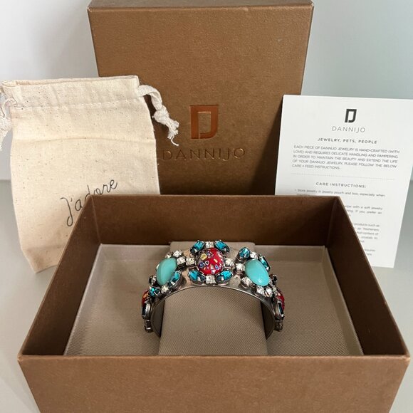 DANNIJO Perra Cuff in Red & Turquoise Crystals & Stones Oxidized Silvertones - Picture 1 of 9